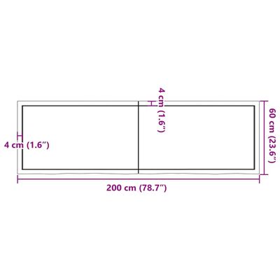 vidaXL vannitoa töötasapind, helepruun, 200 x 60 x (2-6) cm, täispuit