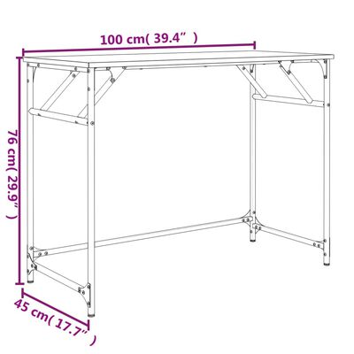 vidaXL kirjutuslaud, suitsutatud tamm, 100x45x76 cm, tehispuit/teras