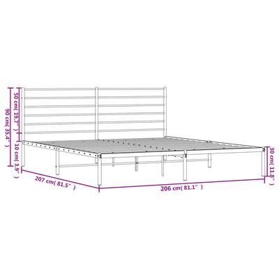 vidaXL metallist voodiraam peatsiga, valge, 200x200 cm