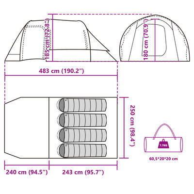 vidaXL matkatelk 4 inimesele, tunnel, roheline, veekindel