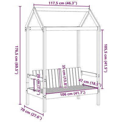 vidaXL pink koos katusega, pruun, 117,5 x 70 x 176,5 cm, männipuit