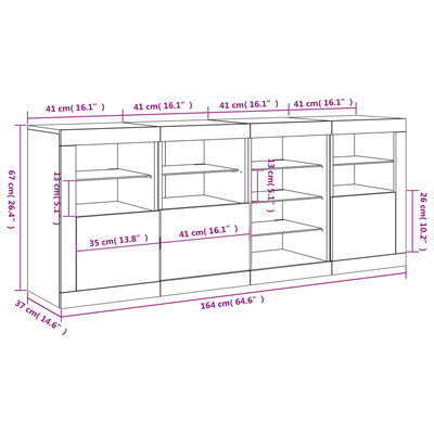 vidaXL puhvetkapp LED-tulega, valge, 164 x 37 x 67 cm