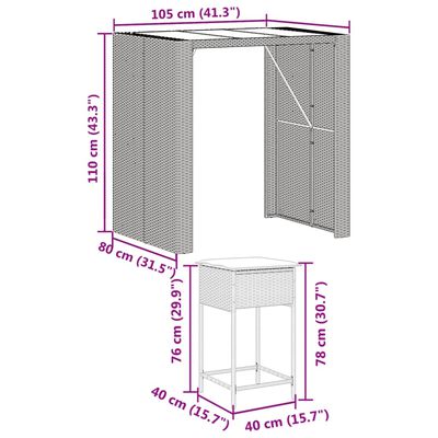 vidaXL 5-osaline aiabaari komplekt patjadega, pruun, polürotang