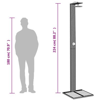 vidaXL õuedušš, must, 50 x 55 x 224 cm, polürotang ja akaatsiapuit