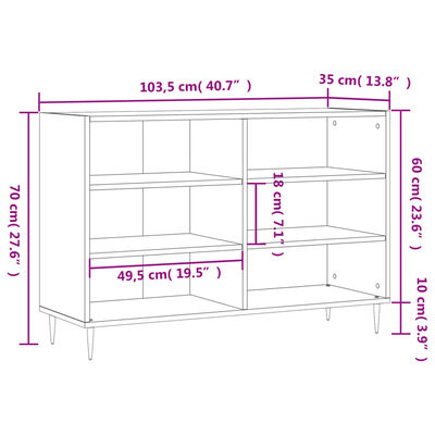 vidaXL puhvetkapp, valge, 103,5 x 35 x 70 cm, tehispuit