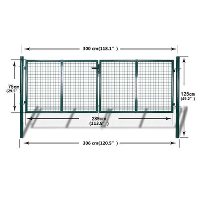 vidaXL aiavärav traatvõrgust 289 x 75 cm / 306 x 125 cm roheline