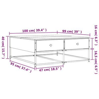 vidaXL kohvilaud, hall Sonoma tamm, 100 x 99 x 40 cm, tehispuit