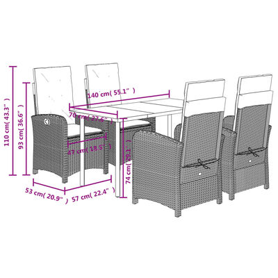 vidaXL 5-osaline aiamööbli komplekt patjadega, beež, polürotang