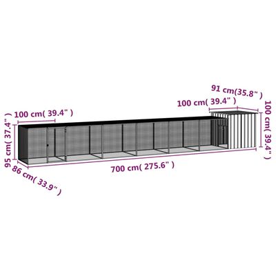 vidaXL kanapuur, hall, 700x91x100 cm, tsingitud teras