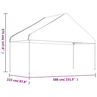 vidaXL katusega varjualune, valge, 5,88 x 2,23 x 3,75 m, polüetüleen