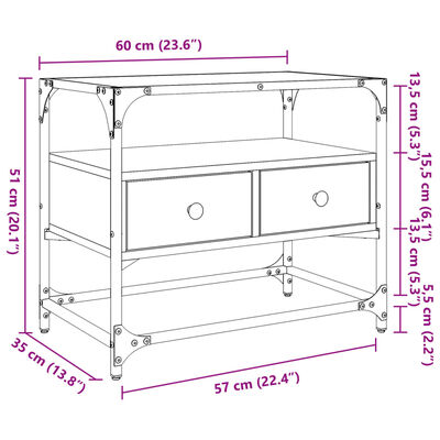 vidaXL klaasplaadiga telerikapp hall Sonoma tamm 60x35x51 cm tehispuit