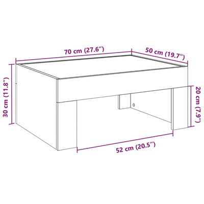 vidaXL kohvilaud LED-tuledega, Sonoma tamm, 70x50x30 cm