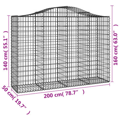 vidaXL kaarekujulised gabioonkorvid 3 tk, 200x50x140/160 cm, raud