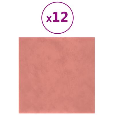 vidaXL seinapaneelid 12 tk, roosa, 30 x 30 cm, samet, 1,08 m²