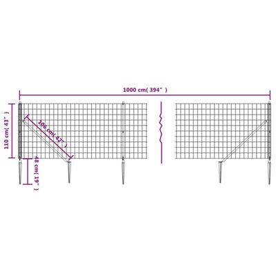 vidaXL traataed vaiadega, antratsiithall, 1,1 x 10 m