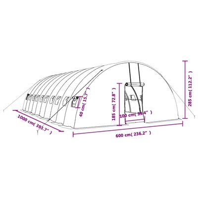 vidaXL kasvuhoone terasraamiga, roheline, 60 m², 10x6x2,85 m