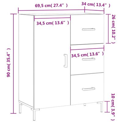 vidaXL puhvetkapp, pruun tamm, 69,5 x 34 x 90 cm, tehispuit