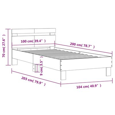 vidaXL voodiraam peatsiga, suitsutatud tamm, 100x 200 cm, tehispuit