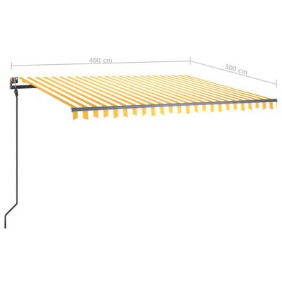 vidaXL automaatne varikatus, LED, tuuleandur, 4x3 m, kollane ja valge