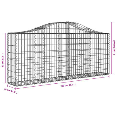 vidaXL kaarekujulised gabioonkorvid 2 tk, 200x30x80/100 cm, raud