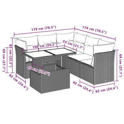 vidaXL 6-osaline aiadiivani komplekt patjadega, must, polürotang