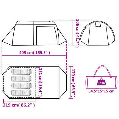 vidaXL matkatelk 4 inimesele, tunnel, oranž, veekindel