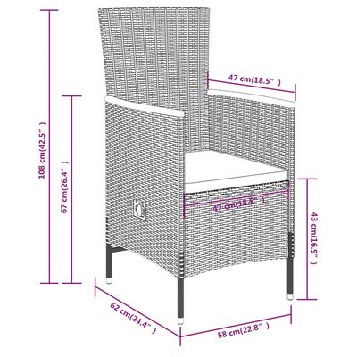 vidaXL 7-osaline aiamööbli komplekt patjadega, must