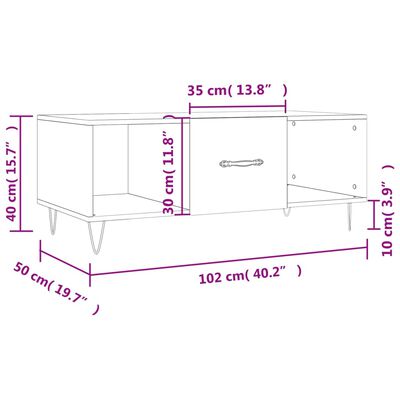 vidaXL kohvilaud, suitsutatud tamm, 102 x 50 x 40 cm, tehispuit