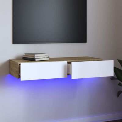 vidaXL telerialus LED-tuledega, valge ja Sonoma tamm, 90x35x15,5 cm
