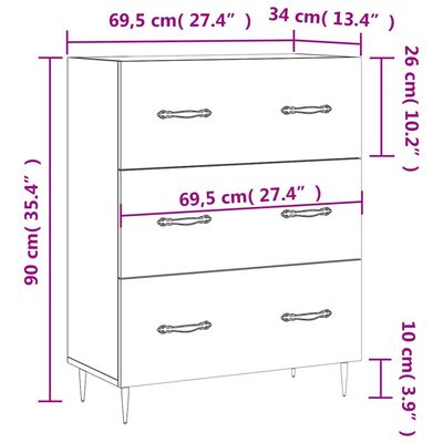 vidaXL puhvetkapp, suitsutatud tamm, 69,5 x 34 x 90 cm, tehispuit