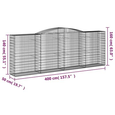 vidaXL kaarekujulised gabioonkorvid 10 tk, 400x50x140/160 cm, raud