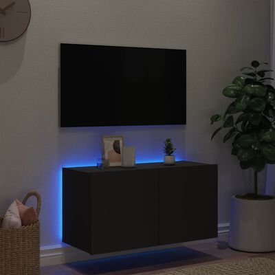 vidaXL teleri seinakapp LED-tuledega, must, 80 x 35 x 41 cm