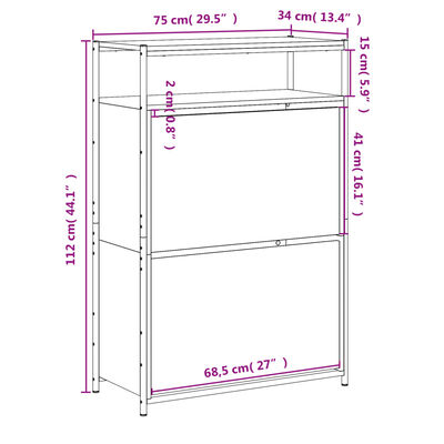 vidaXL jalatsikapp, must, 75 x 34 x 112 cm, tehispuit