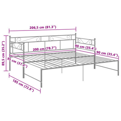 vidaXL lahtikäiv diivanvoodiraam hall metall 90 x 200 cm