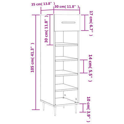 vidaXL jalatsikapp, hall Sonoma tamm, 30 x 35 x 105 cm, tehispuit