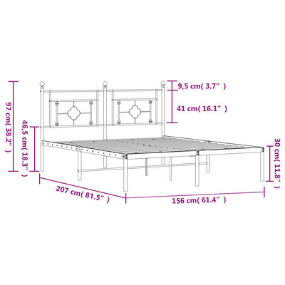 vidaXL metallist voodiraam peatsiga, must, 150x200 cm