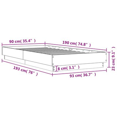 vidaXL voodiraam LED-tuledega, pruun tamm, 90 x 190 cm