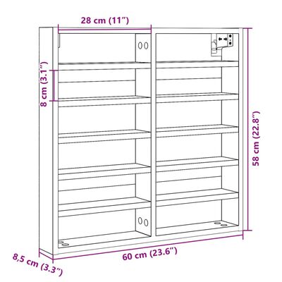 vidaXL vitriinkapp, hall Sonoma tamm, 60x8,5x58 cm, tehispuit