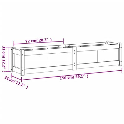 vidaXL aia taimekast, valge, 150 x 31 x 31 cm, männipuit