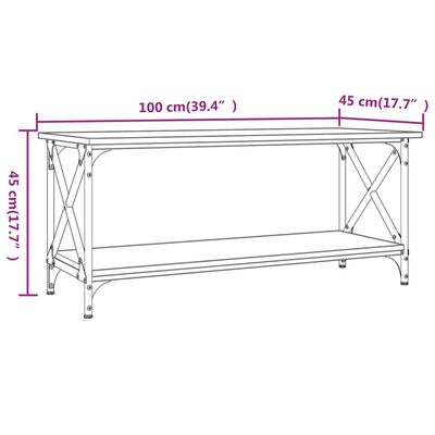 vidaXL kohvilaud, pruun tamm, 102 x 44,5 x 50 cm, tehispuit ja raud