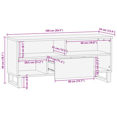 vidaXL TV kapp, pruun, 100 x 34 x 46 cm, mangopuit