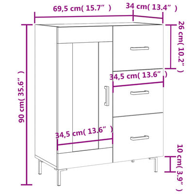 vidaXL puhvetkapp, betoonhall, 69,5 x 34 x 90 cm, tehispuit