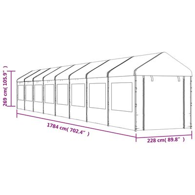 vidaXL katusega varjualune, valge, 17,84 x 2,28 x 2,69 m, polüetüleen