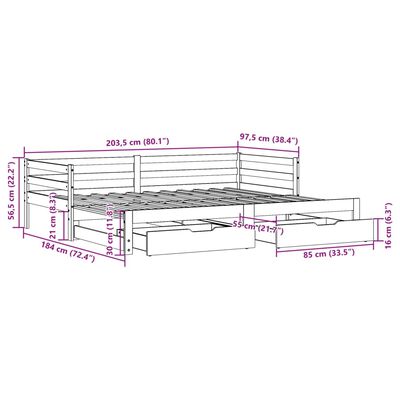 vidaXL diivanvoodi väljatõmmatava osaga, madratsita, valge, 90x200 cm