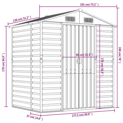 vidaXL aiakuur, helehall, 191x130x198 cm, tsingitud teras