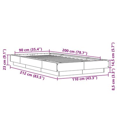 vidaXL voodiraam LED-tuledega, pruun tamm, 90 x 200 cm, tehispuit