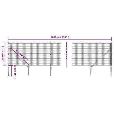 vidaXL traataed vaiadega, roheline, 1,1 x 10 m