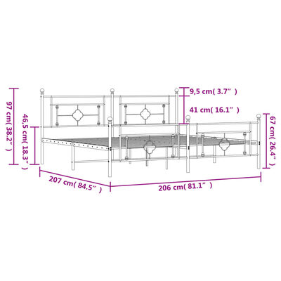 vidaXL metallist voodiraam peatsi ja jalutsiga, valge, 200 x 200 cm