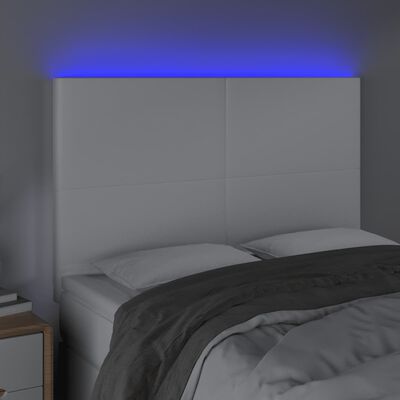 vidaXL LED-voodipeats, valge, 144x5x118/128 cm, kunstnahk