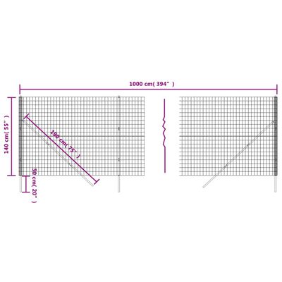 vidaXL traataed, roheline, 1,4 x 10 m, tsingitud teras